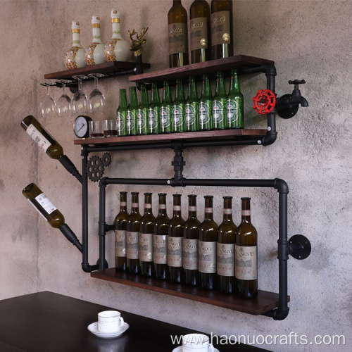 Retro industrial wind wrought iron wall-mounted wine cabinet